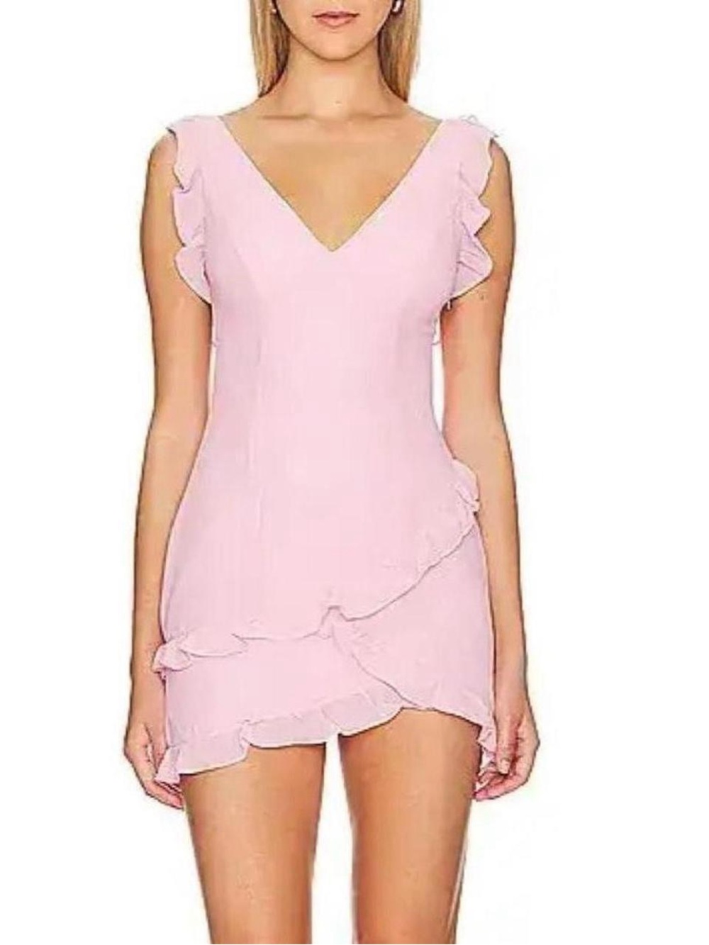 Light Pink Ruffle V-Neck Mini Dress